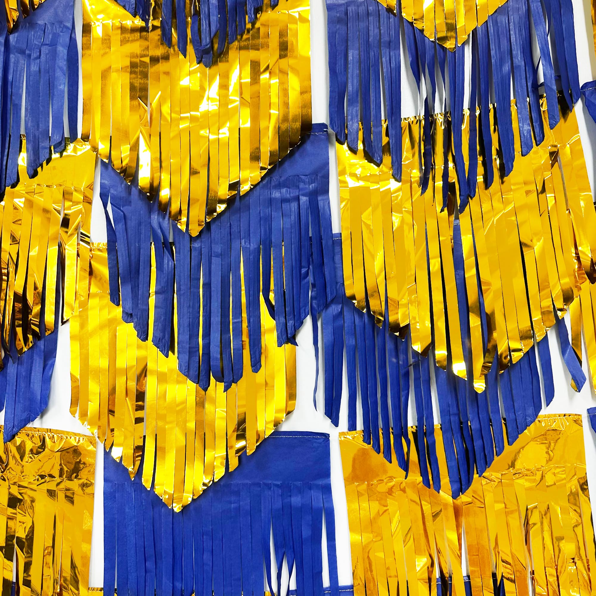 Royal Blue Gold Tassel Backdrop Tissue Paper Metallic Foil Fringe Tinsel Garland Streamers Bunting Banner for Graduation Birthday Anniversary Bachelorette Wedding Engagement Party Decorations Supplies