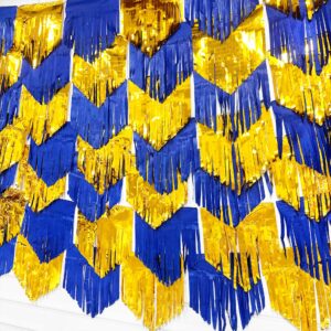 Royal Blue Gold Tassel Backdrop Tissue Paper Metallic Foil Fringe Tinsel Garland Streamers Bunting Banner for Graduation Birthday Anniversary Bachelorette Wedding Engagement Party Decorations Supplies