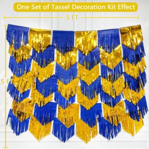 Royal Blue Gold Tassel Backdrop Tissue Paper Metallic Foil Fringe Tinsel Garland Streamers Bunting Banner for Graduation Birthday Anniversary Bachelorette Wedding Engagement Party Decorations Supplies