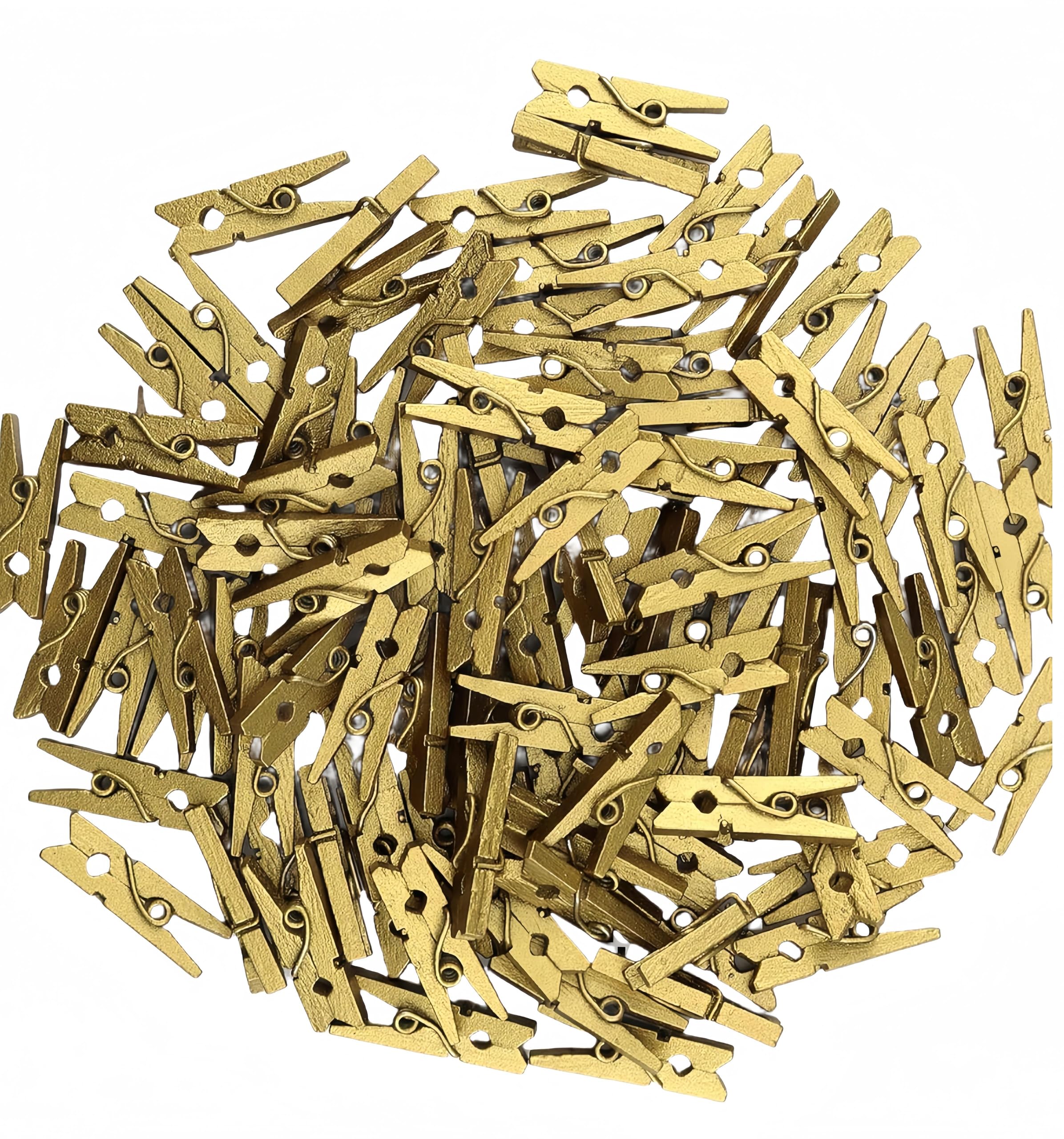 Gold Clothes Pins 100 Pack - Mini Clothespins for Photos, Crafts, and More