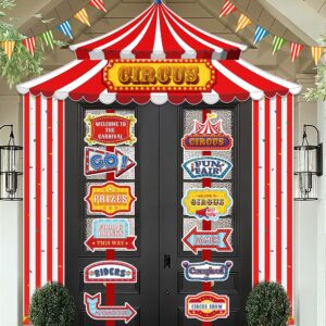 Tlswshsy 17PCS Circus Tent Decorations Set, Carnival Circus Door Banner with Awning and Directional Signs, Red and White Carnival Welcome Supplies for Circus Theme Party Birthday Home Decor