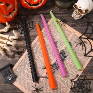 Whaline 8Pcs 10 Inch Halloween Spiral Taper Candles Black Orange Purple Green Dripless Twisted Wax Candles Long Unscented Candle Sticks for Home Party Supplies