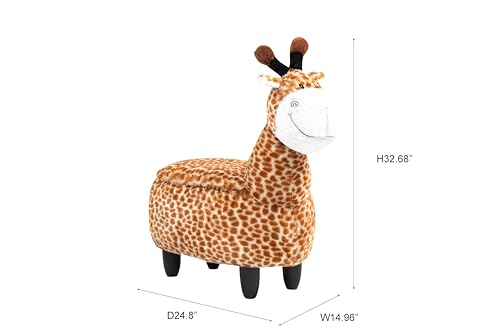 Home 2 Office Geno The Giraffe Ottoman with Storage for Kids' Bedroom, Playroom, Nursery or Recreation Room Decor, Soft Animal-Shaped Toddler Furniture with Wooden Legs