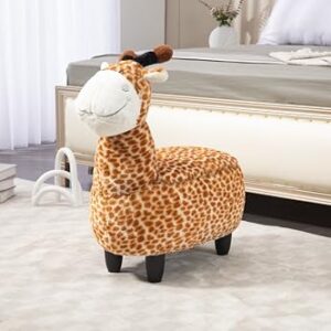 Home 2 Office Geno The Giraffe Ottoman with Storage for Kids' Bedroom, Playroom, Nursery or Recreation Room Decor, Soft Animal-Shaped Toddler Furniture with Wooden Legs