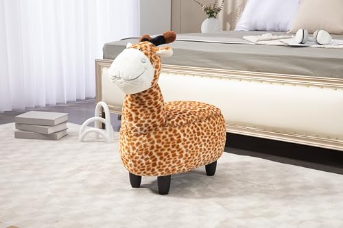 Home 2 Office Geno The Giraffe Ottoman with Storage for Kids' Bedroom, Playroom, Nursery or Recreation Room Decor, Soft Animal-Shaped Toddler Furniture with Wooden Legs