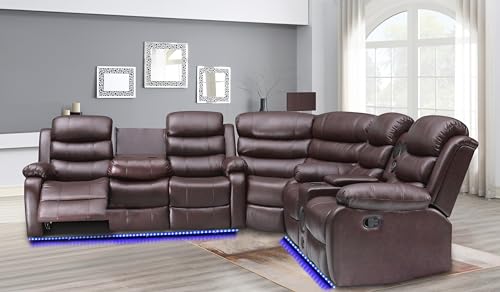 Kingway Inc Johnson Power Recliner Sectional Sofa, Brown