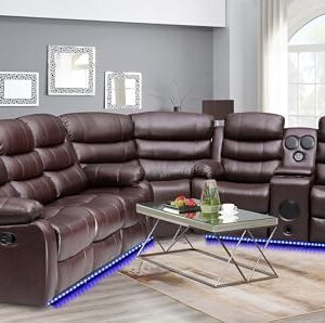 Kingway Inc Johnson Power Recliner Sectional Sofa, Brown