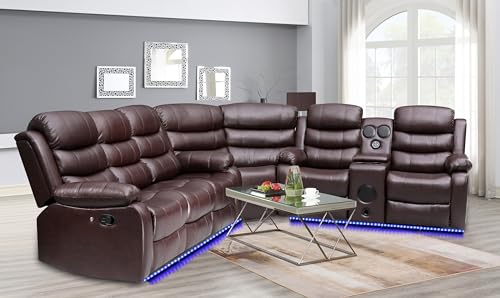 Kingway Inc Johnson Power Recliner Sectional Sofa, Brown