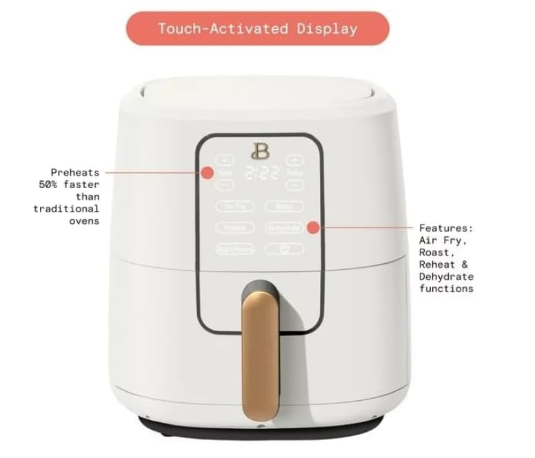 Generic Beautiful 6 Qt Air Fryer with TurboCrisp Technology and Touch-Activated Display, 4 Preset Functions Air fry, Roast, Reheat & Dehydrate, White Icing by Drew Barrymore (White Icing)