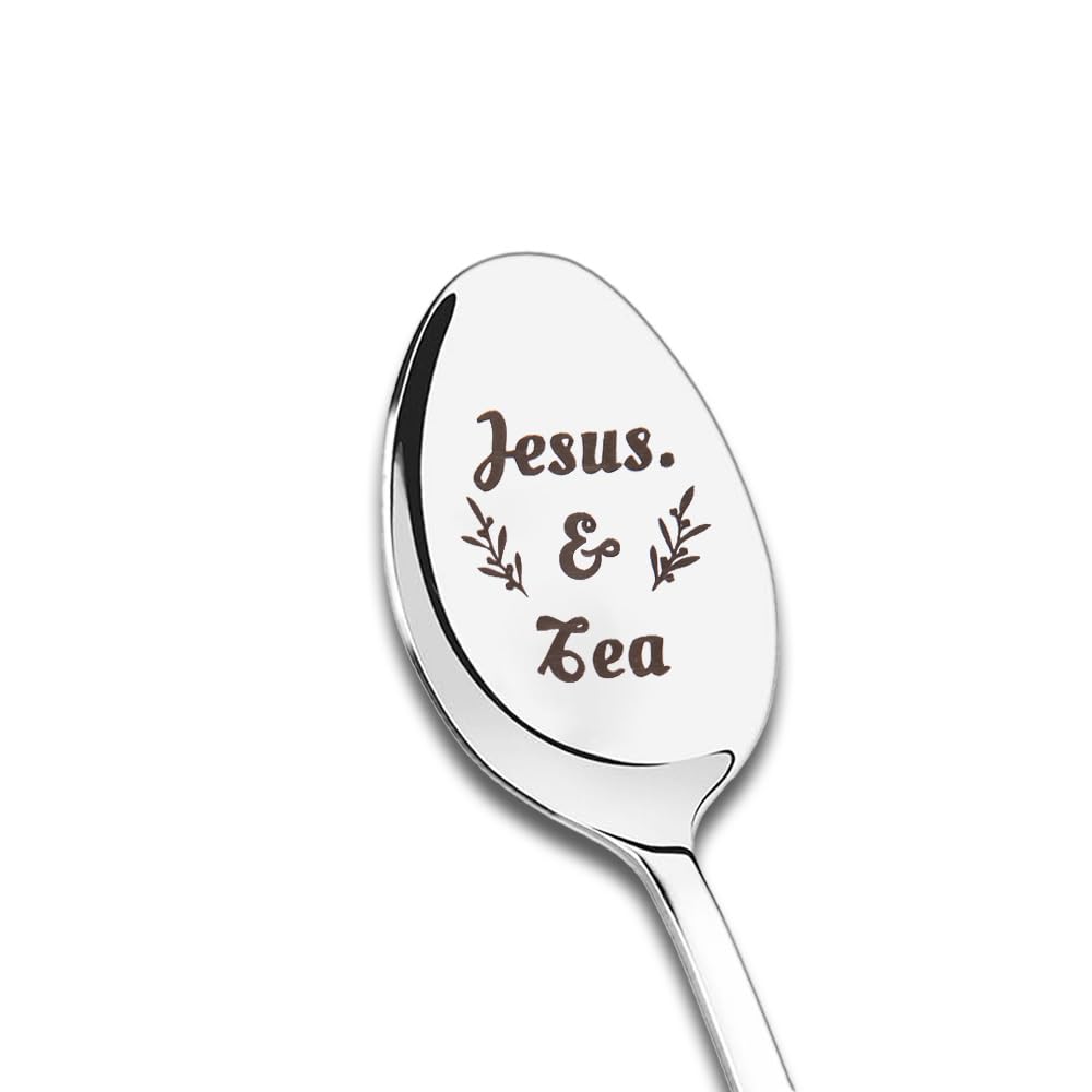 Jesus Gifts for Pastor Tea Spoon Gifts for Men Grandpa Dad Christian Religious Gifts for Grandma Mom Friend Birthday Christmas Gift for Pastor Coworker Tea Coffee Lovers Cereal Ice Cream Spoon