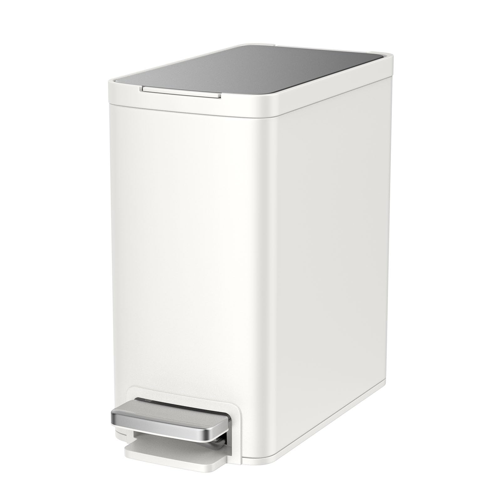 Bscann 2.6 Gallon Bathroom Trash Can with lid,Stainless Steel Garbage Can with Removable Bucket,Compact Trash Bin for Bathroom,Bedroom,Office,White