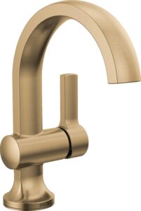 delta faucet albion single hole bathroom faucet, gold single handle bathroom faucet, bathroom sink faucet, metal push pop-up drain assembly, 1.2 gpm flow rate, champagne bronze 15855lf-cz