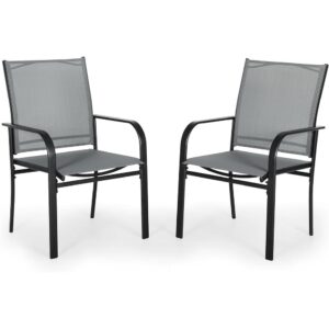 Bed Bath & Beyond Outdoor Patio Metal Textilene Dining Chairs with Armrest Set of 2 Grey