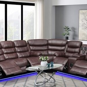 Kingway Inc Johnson Power Recliner Sectional Sofa, Brown