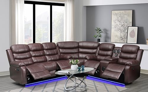 Kingway Inc Johnson Power Recliner Sectional Sofa, Brown