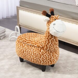 Home 2 Office Geno The Giraffe Ottoman with Storage for Kids' Bedroom, Playroom, Nursery or Recreation Room Decor, Soft Animal-Shaped Toddler Furniture with Wooden Legs