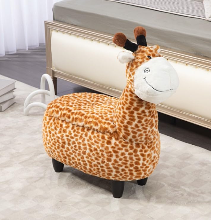 Home 2 Office Geno The Giraffe Ottoman with Storage for Kids' Bedroom, Playroom, Nursery or Recreation Room Decor, Soft Animal-Shaped Toddler Furniture with Wooden Legs