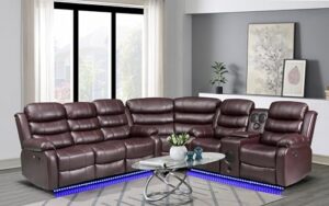 kingway inc johnson power recliner sectional sofa, brown