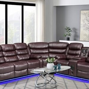 Kingway Inc Johnson Power Recliner Sectional Sofa, Brown