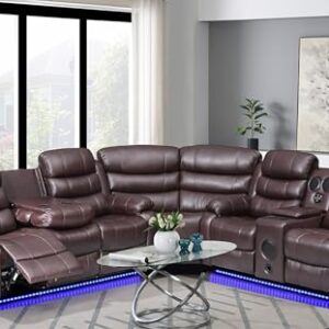 Kingway Inc Johnson Power Recliner Sectional Sofa, Brown