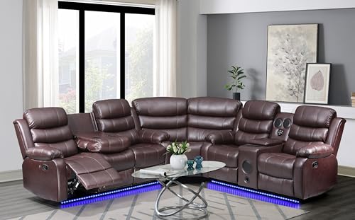 Kingway Inc Johnson Power Recliner Sectional Sofa, Brown