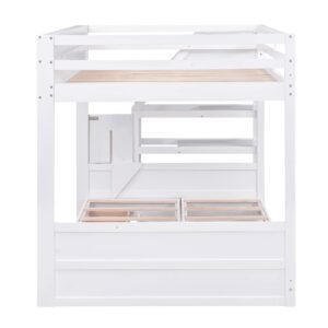 Harper & Bright Designs Full Over Full/Futon Bunk Beds with Stairs and 3 Drawers, Built-in Shelf, Bottom Bed can be Converted into Daybed, Solid Wood Bunk Bed Frame (White)