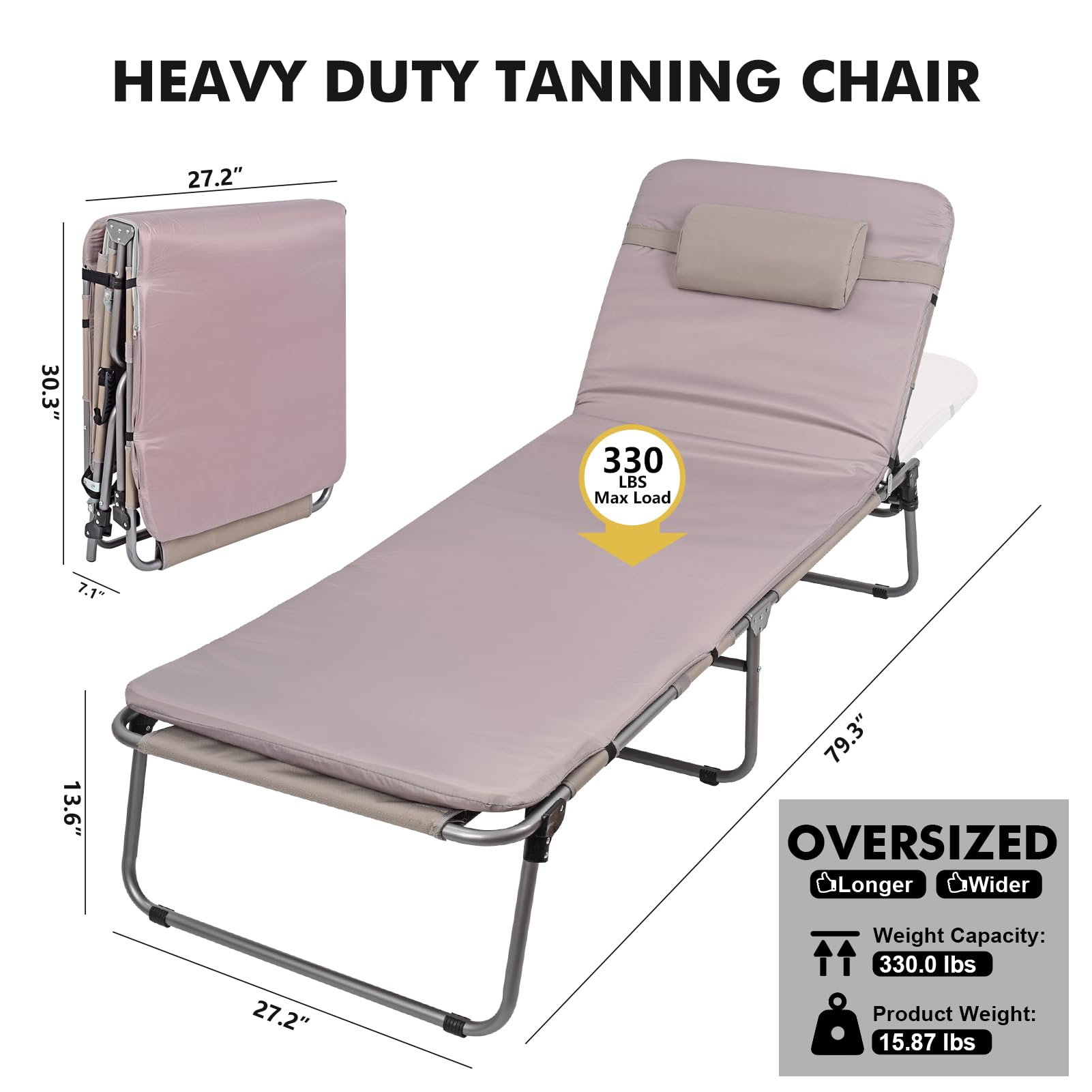 Minndudu Oversized Beige Women Comfy Tanning Chair with Cushion Face Hole + Pink Tanning Chair (Buy Together)