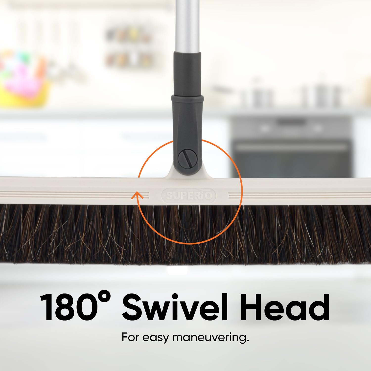 Horse Hair Broom Head, Thin Broom for Hardwood Floors 18" Horsehair Swivel Kitchen Broom Head, Soft Bristle Broom, Head ONLY