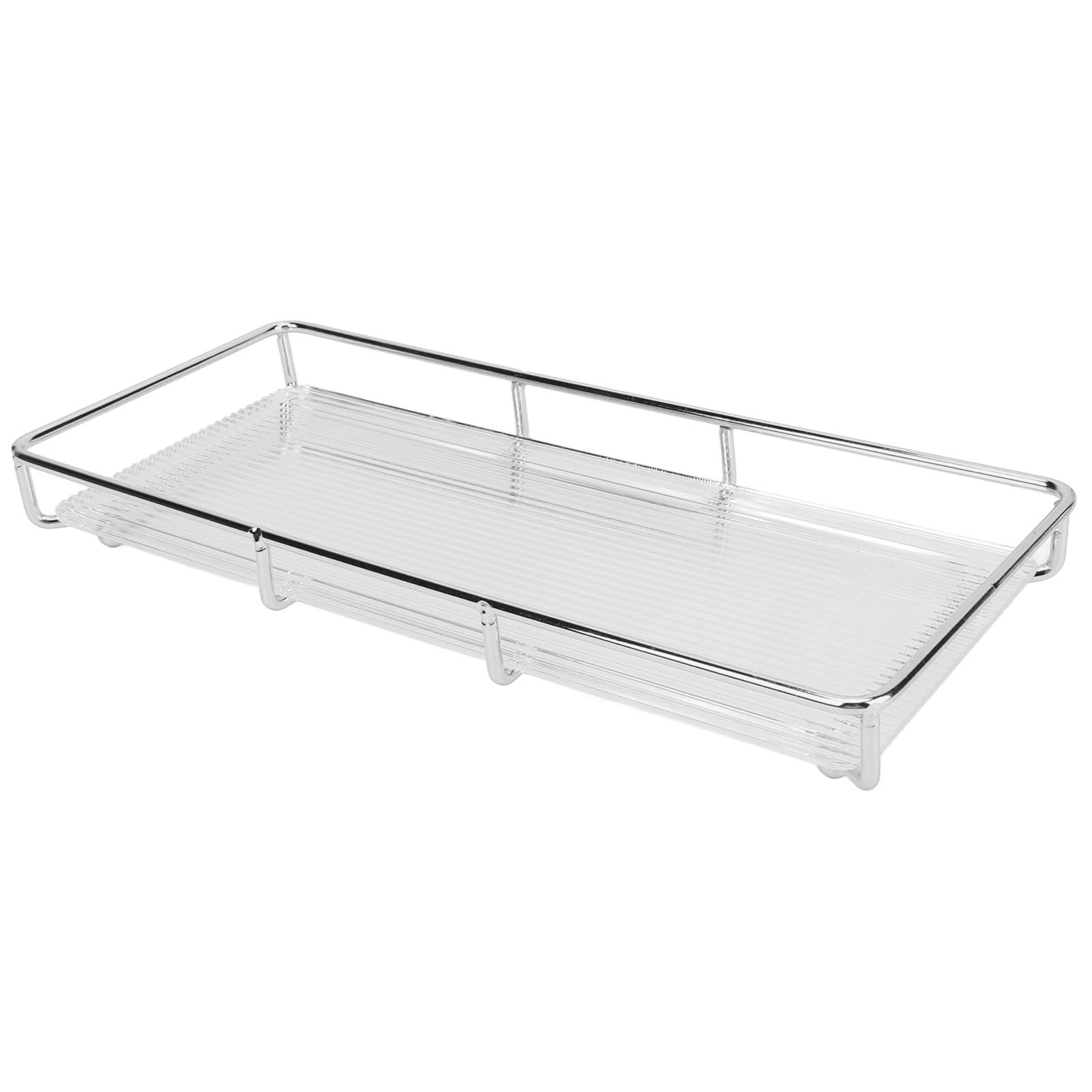 Countertop and Vanity Tray Bathroom Counter Tray Bathroom Countertop Organizer, Stainless Steel Acrylic Bathroom Vanity Tray for Cosmetics Living Items (Silver Single Layer Large Size)