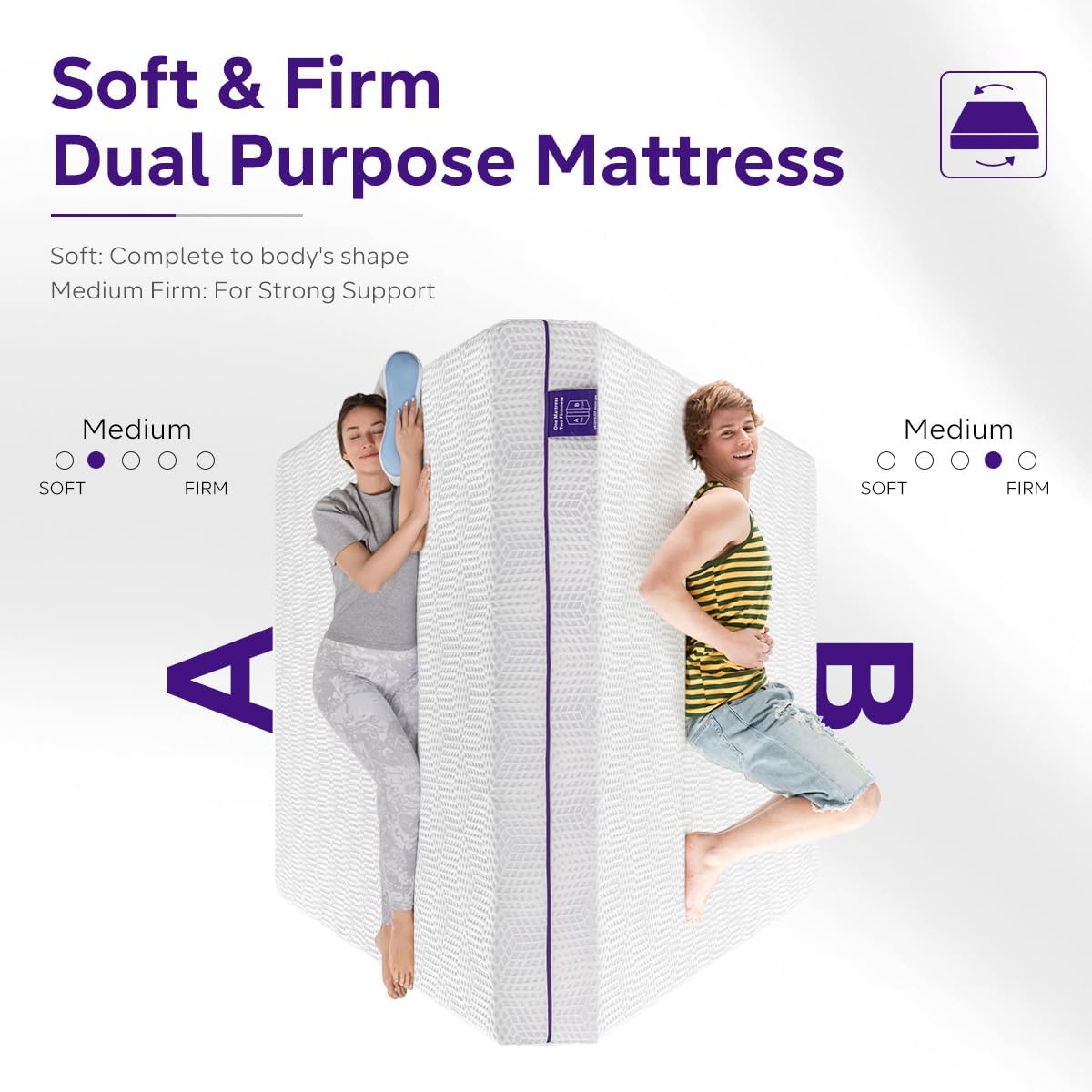 TRIPARK 10 Inch Twin Mattress, Gel Soft & Firm Dual Sides Flippable Lavender Sleep Aid Mattress for Memory Foam Mattress, Hypoallergenic Bamboo Charcoal, Twin Size Bed in a Box, CertiPUR-US