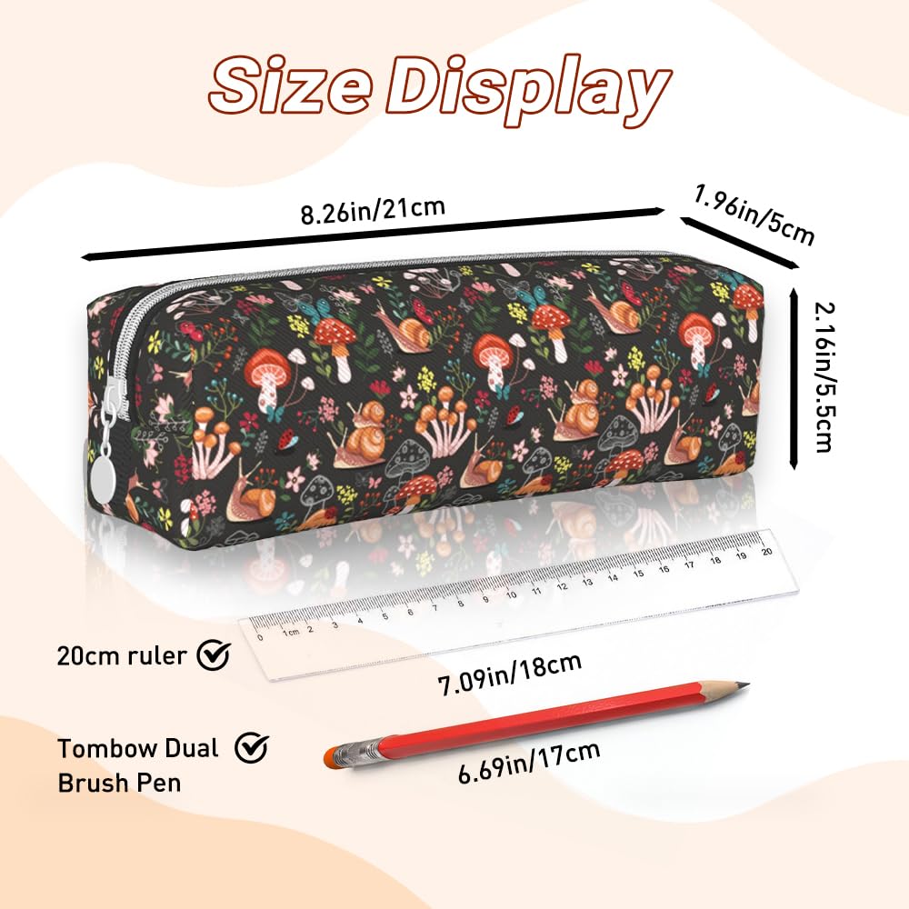 SEGXCFL Mushroom Pencil Case for Girls Boys Small Leather Pencil Pouch Pencil Bags with Zipper for School Office College Back to School Gifts, Black