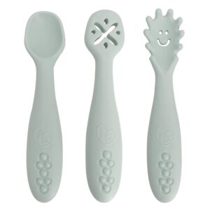 dreambaby scoop mash and twist silicone baby spoon set - 3 stage toddler utensils for baby led weaning - soft chew training spoons, seafoam