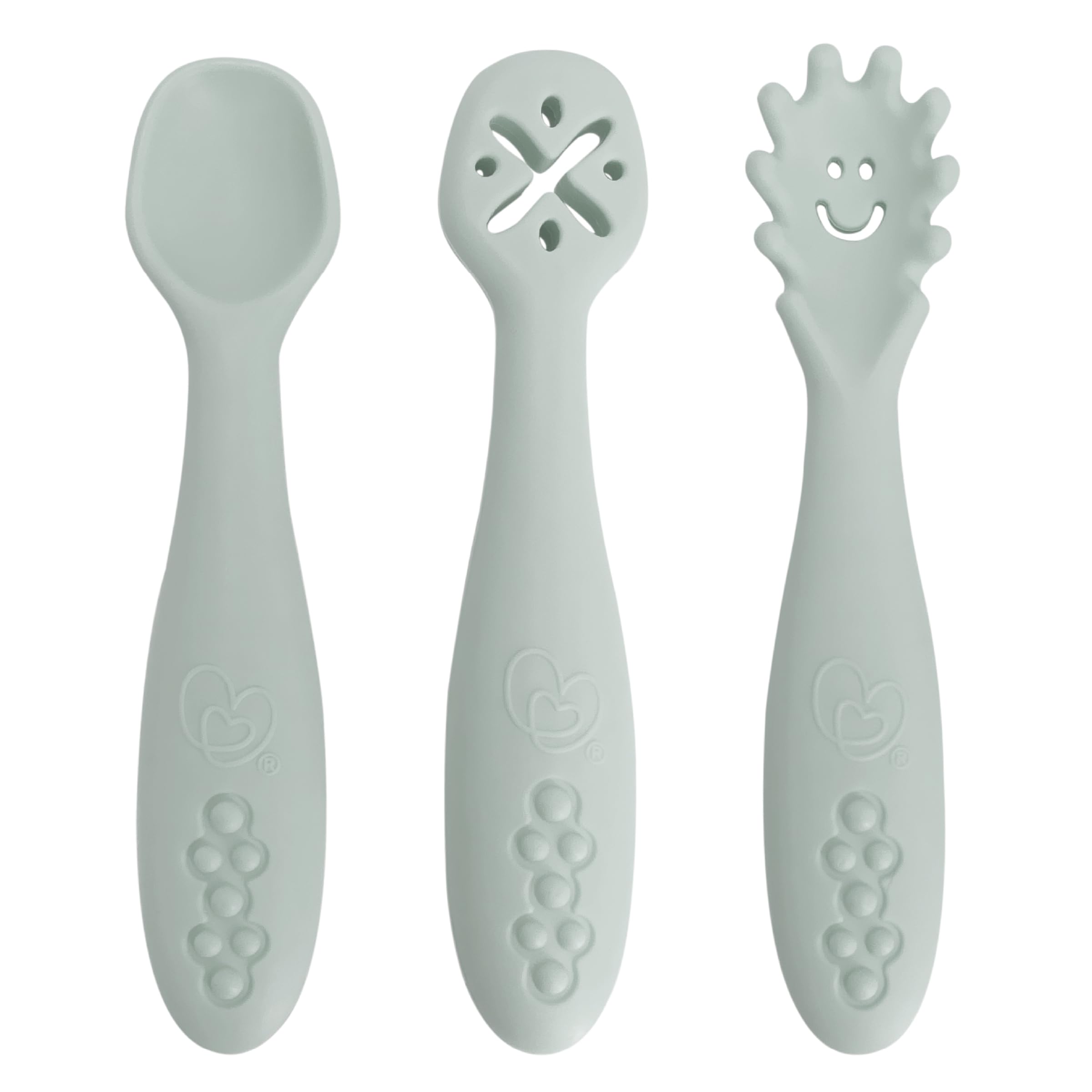 Dreambaby Scoop Mash and Twist Silicone Baby Spoon Set - 3 Stage Toddler Utensils for Baby Led Weaning - Soft Chew Training Spoons, Seafoam