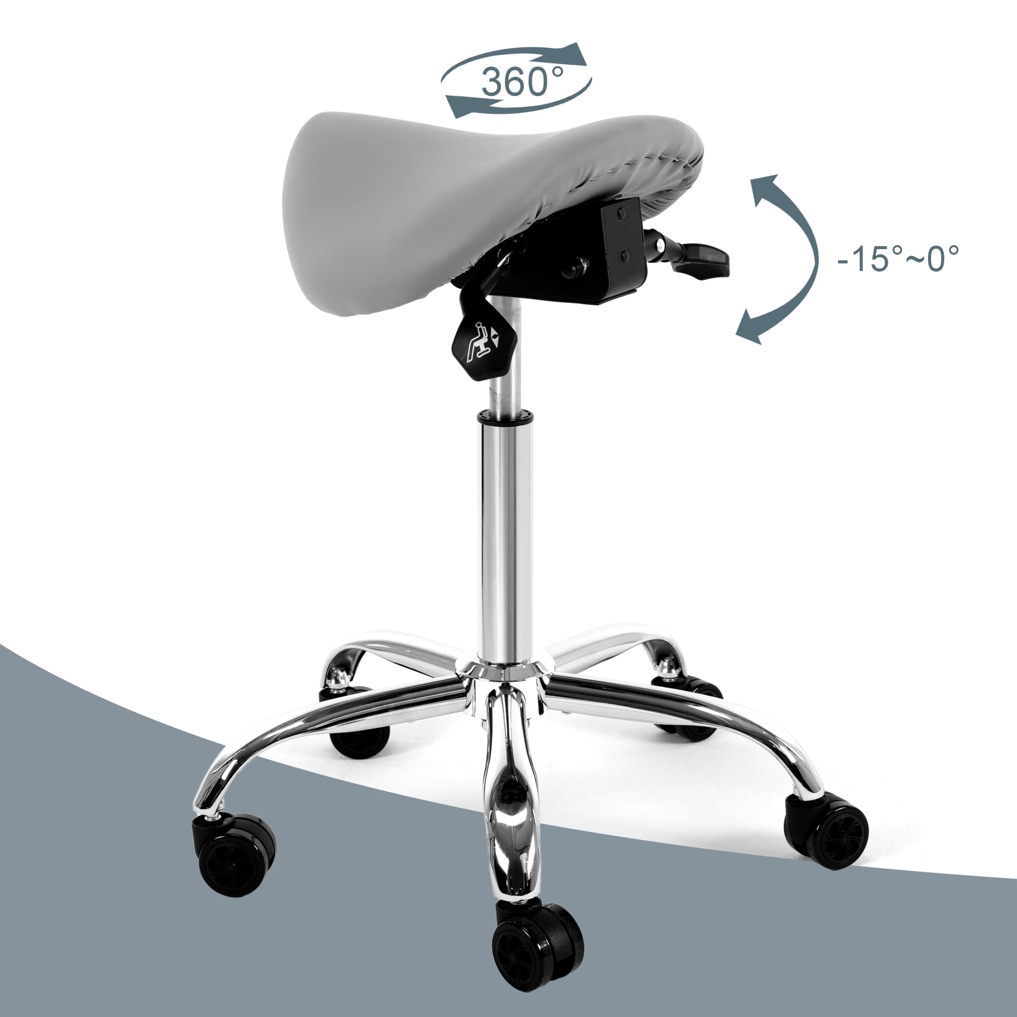 Fromann Ergonomic Backless Rolling Saddle Stool Home Office Chair with Adjustable Height and Tilt with Wheels