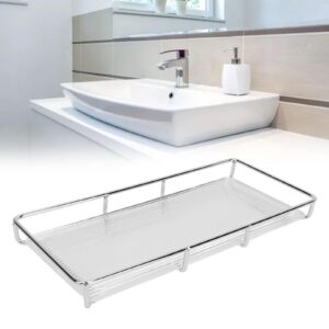 Countertop and Vanity Tray Bathroom Counter Tray Bathroom Countertop Organizer, Stainless Steel Acrylic Bathroom Vanity Tray for Cosmetics Living Items (Silver Single Layer Large Size)