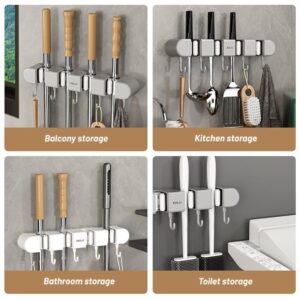 BBASILIYSD Punch Free Multifunctional Mop Holder,Multifunctional Mop Holder with Hook, Wall Mount Self Adhesive Broom,Broom Handle Holder with 3/4/5 Holders,for Kitchen, Bathroom, Garage