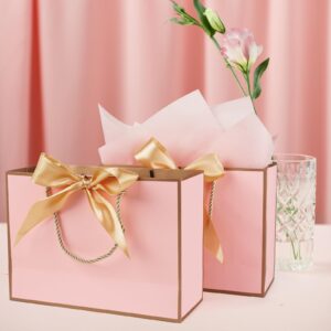 Gfractolux Large Gift Bags for Present, 1 Pcs Gift Bags for Women Men with Tissue Paper and Cards, Gift Bags for Birthdays, Baby Shower, Wedding, Party, Holiday 14.2" x 9.8" x 4.7" (Pink and Gold)