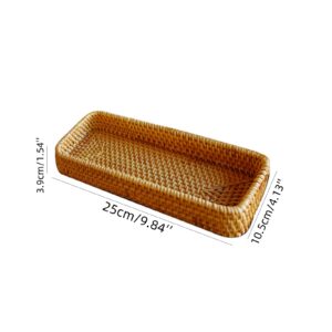 LONG XIN SERIES 1PCS Rattan Bathroom Vanity Tray Vintage Storage Basket Bin Toilet Paper Basket for Bathroom Kitchen Toilet Tank Vanity Countertop Table Shelf