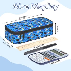 SEGXCFL Video Game Pencil Case for Girls Boys Cute Large Pencil Pouch Pencil Bags with Zipper for School Office College Back to School Gifts, Blue