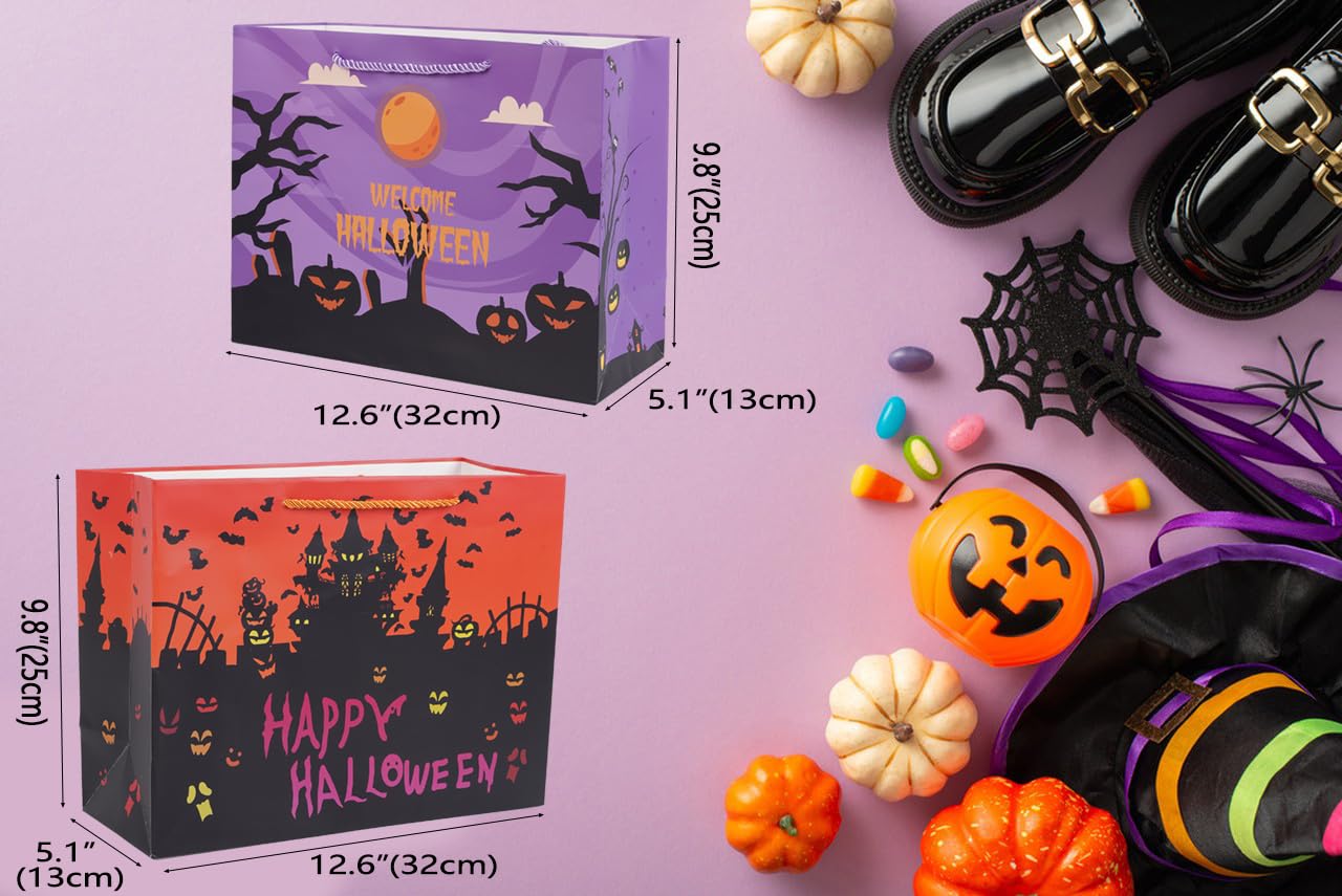 Lyforpyton 2 Pack Large Halloween Bags with Tissue Paper and Card 12.6" Trick or Treat Gift Bags for Halloween