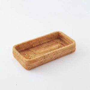 LONG XIN SERIES 1PCS Rattan Bathroom Vanity Tray Vintage Storage Basket Bin Toilet Paper Basket for Bathroom Kitchen Toilet Tank Vanity Countertop Table Shelf