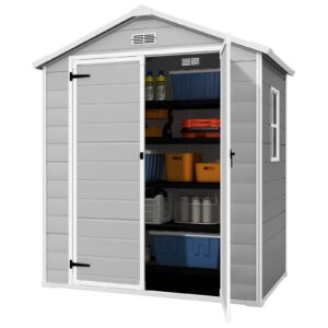 resin shed 6x4.4ft,plastic shed,outdoor storage shed for garden tool,waterproof resin shed with floor,lockable doors for patio,yard,lawn (gray)