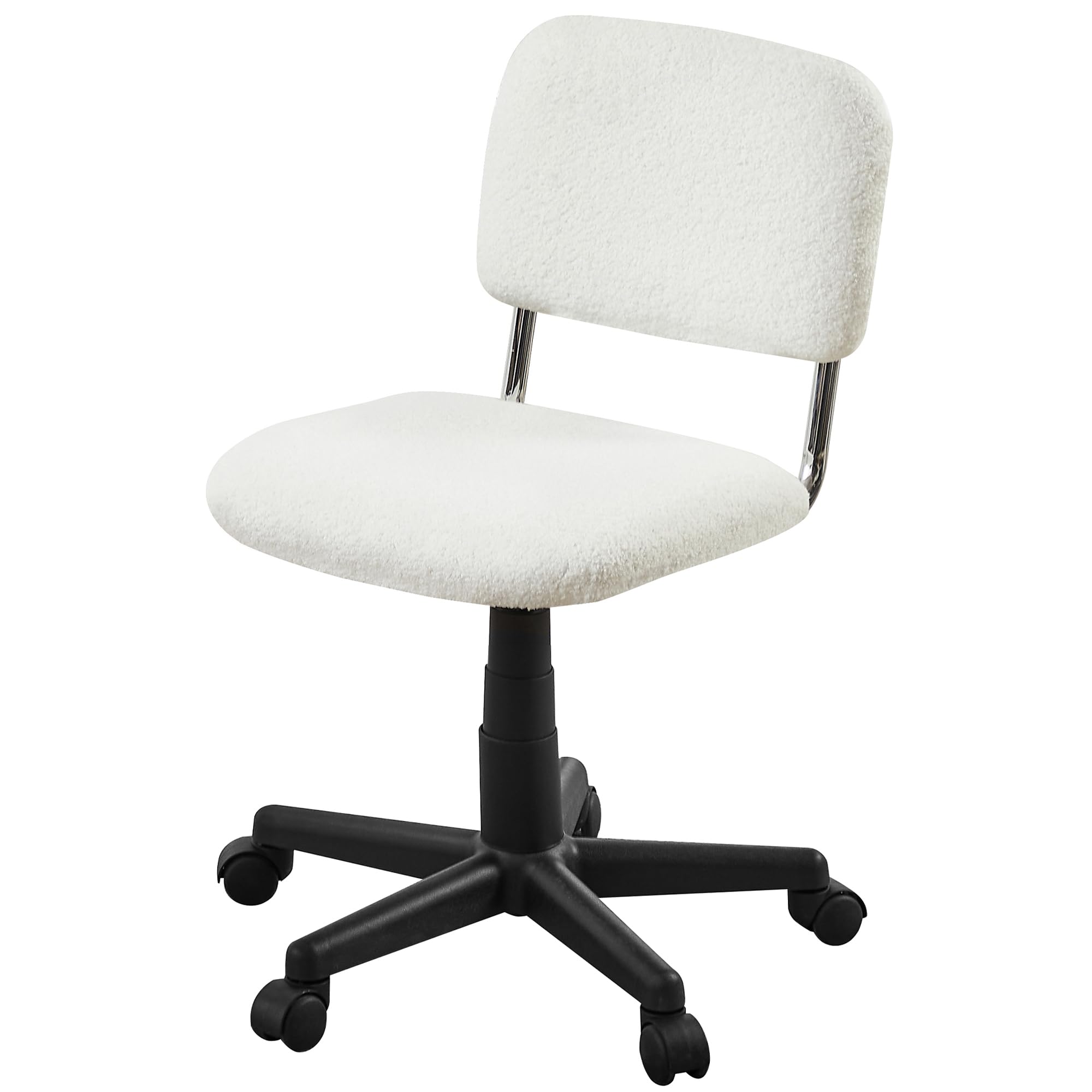 VECELO Armless Home Office Sherpa Vanity Chair with Wheels Faux Fur, Swivel Height Adjustable for Bedroom Makeup, White