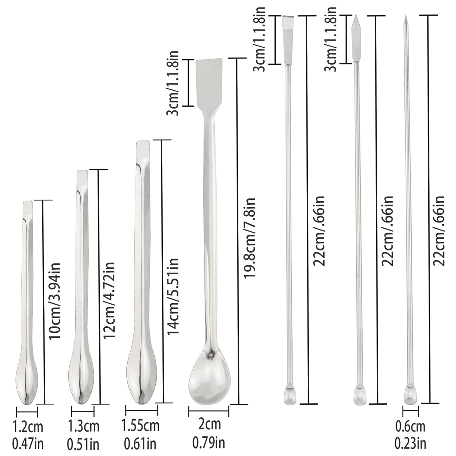 ZZLZX 10PCS Stainless Steel Trace Medicine Spoon Scraper Set Long Reagent Sampling Spoon Lab Mini Spatula Suitable for Deep Mouth Bottles Jars Extractable Materials