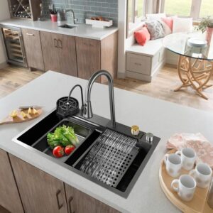 Waterfall Kitchen Sink, Single Bowl Stainless Steel Kitchen Sink,Drop-in Kitchen Sink 29.52