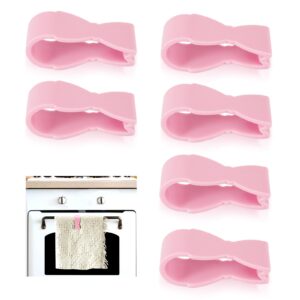 6pcs towel clips for kitchen, hang and fix dish towels for oven stove dishwasher handle, bathroom towel rack, keeps towel from falling (pink)