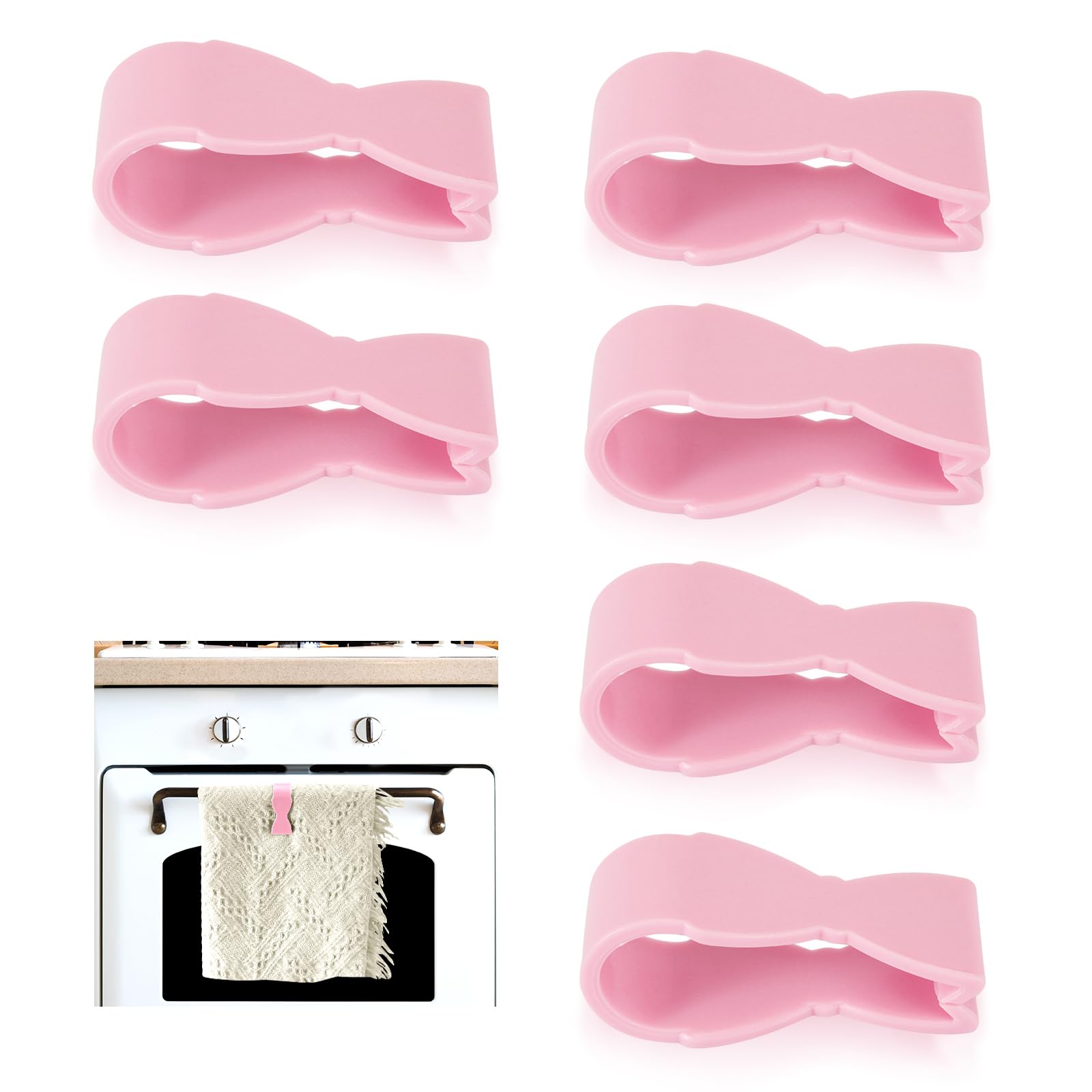 6pcs Towel Clips for Kitchen, Hang and Fix Dish Towels for Oven Stove Dishwasher Handle, Bathroom Towel Rack, Keeps Towel from Falling (Pink)