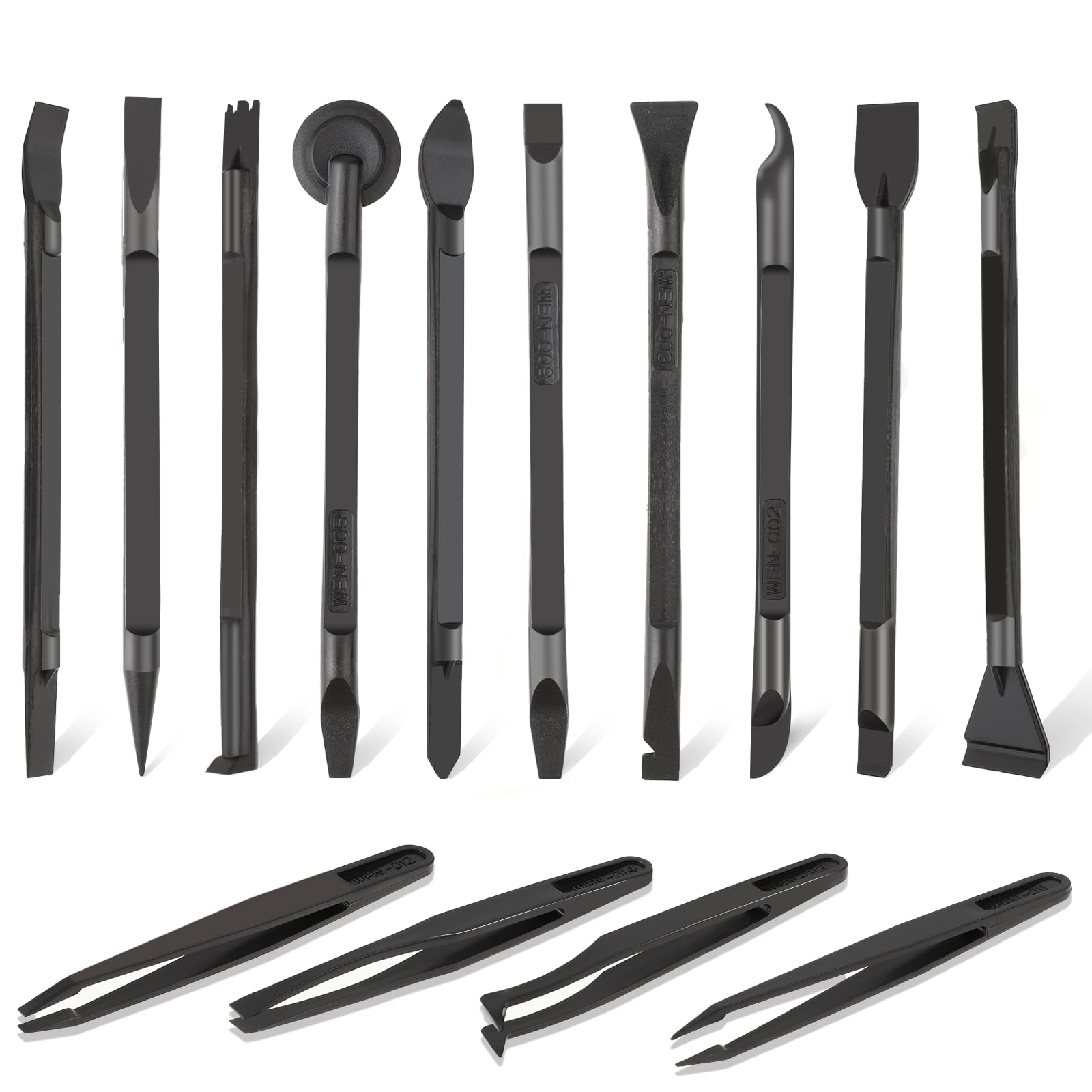 14 Pcs Plastic Crevice Cleaning Tool Car Detailing Spatula Set Black Scraper Tool Non-scratch Small Putty Knife Anti-static Tweezers for Tight Spaces