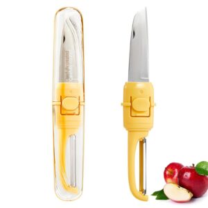 fruit knife peeler, 2-in-1 stainless steel fruit knife, multifunctional portable peeling fruit knife, creative fruit and vegetable peeling knife, suitable for kitchen, picnic, travel. (yellow)