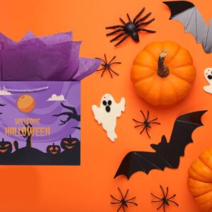 Lyforpyton 2 Pack Large Halloween Bags with Tissue Paper and Card 12.6" Trick or Treat Gift Bags for Halloween